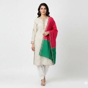 Rang Ja Women's Pakistani Embroidered Kurti & Dupatta - White, Medium